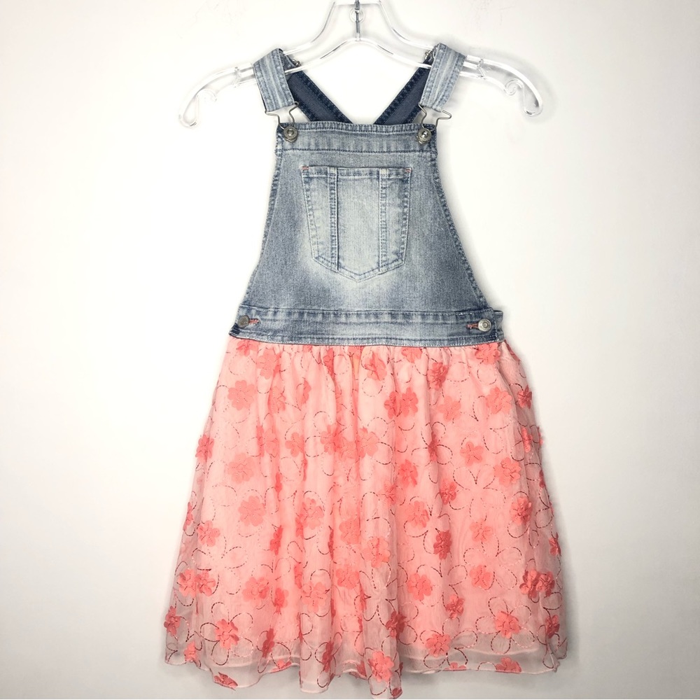 JORDACHE pink Embroidered bib Skirtall Overall Dress Sz 10-12. D19